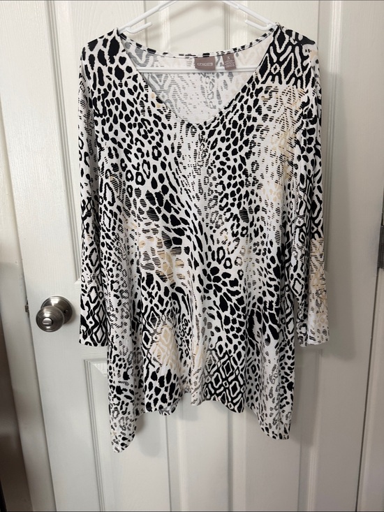 Chico's Tops - Chico's Black, White & Cream Animal Print V-Neck Tunic